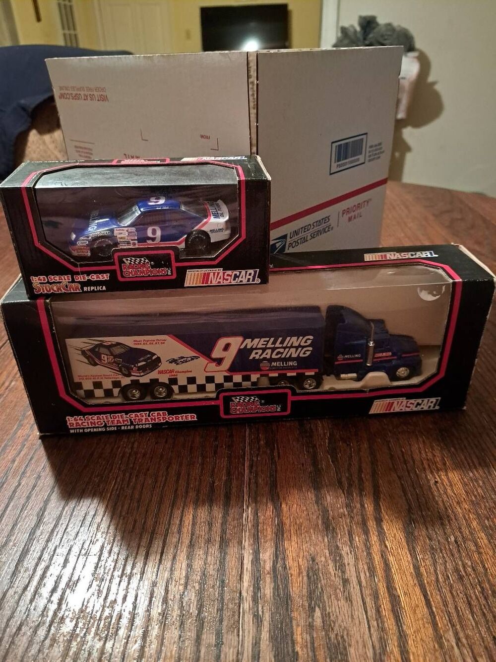 Vintage Racing Champion Bill Elliott Melling Nascar Die Cast Car and Semi Truck